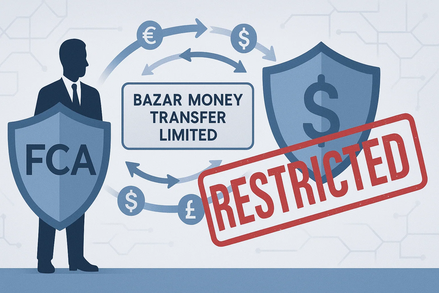 FCA Imposes Restrictions on Bazar Money Transfer Limited After Determining Firm No Longer Meets Payment Institution Conditions 3 FCA imposes restrictions on Bazar Money Transfer Limited preventing regulated payment services - Hero image showing regulatory restrictions being applied to financial services