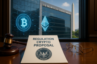 SEC cryptocurrency regulation proposal document with blockchain visualization